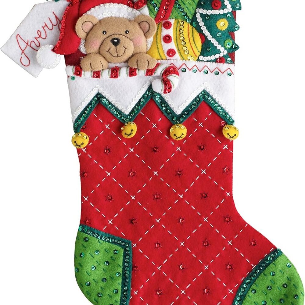Felt Stocking Applique Kit 18" Long-Holiday Teddy